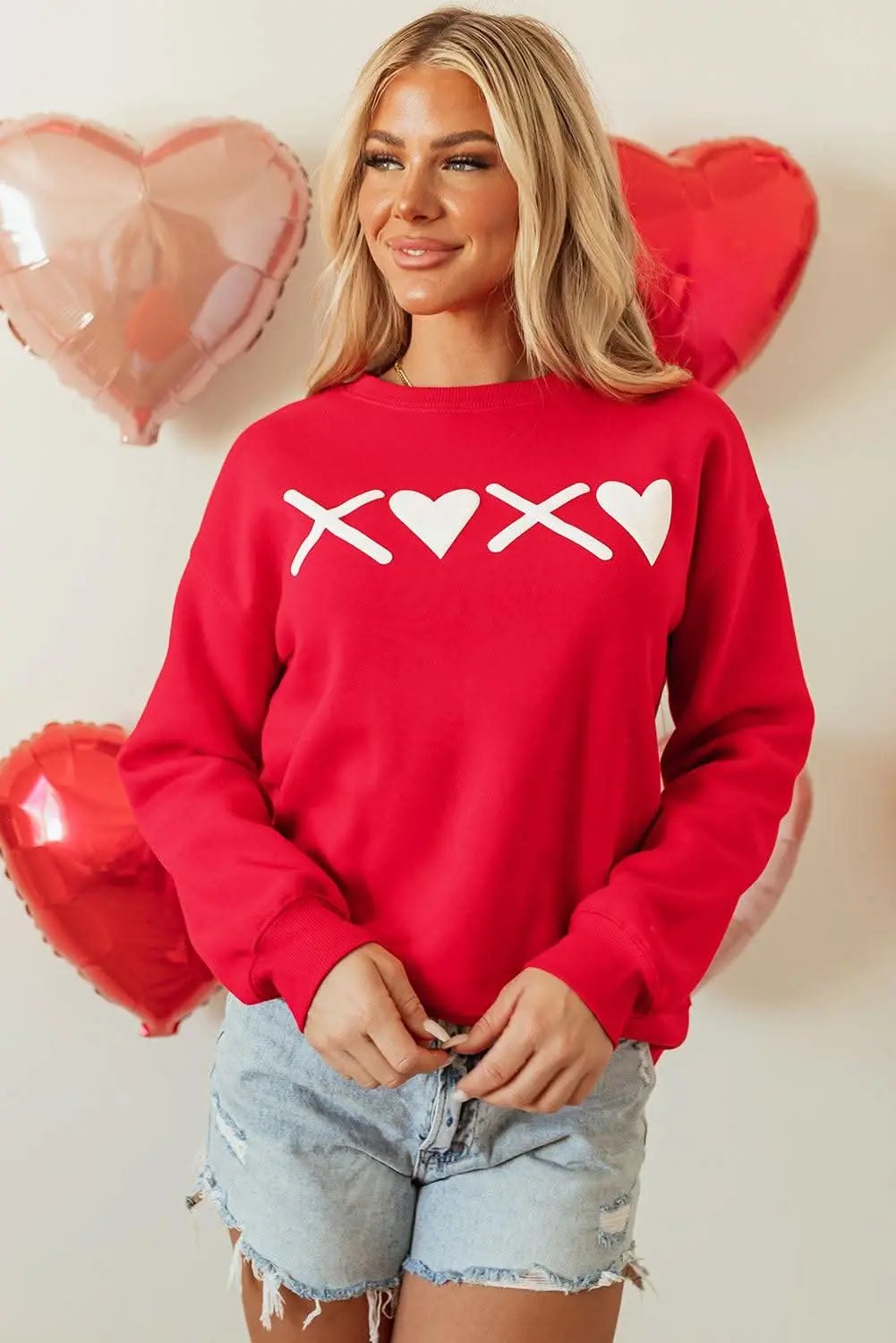 Red Puff XOXO Print Valentines Heart Sweatshirt - Love Salve